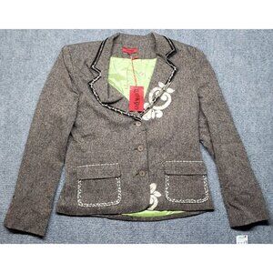 Tokyo Wool Blazer Jacket Womens XL Gray Multicolor Floral 3 Front Button New